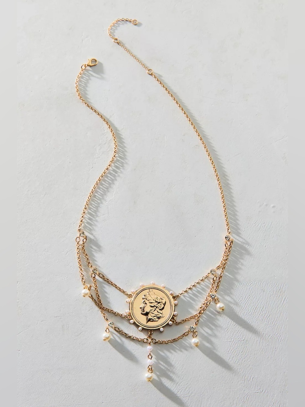 Urban Outfitters • Victorian Dream Coin Choker Necklace - Gold Pearl